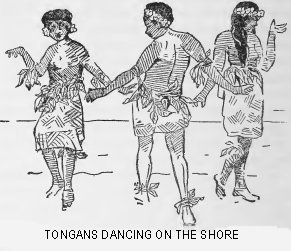 Tongans dancing on the shore