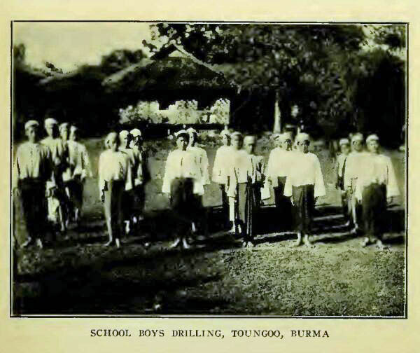 SCHOOL BOYS DRILLING, TOUNGOO, BURMA